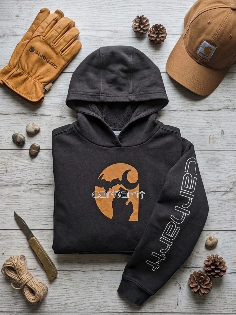 Carhartt Black Hoodie with Gold MICHIGAN MOON Logo and Sleeve Script
